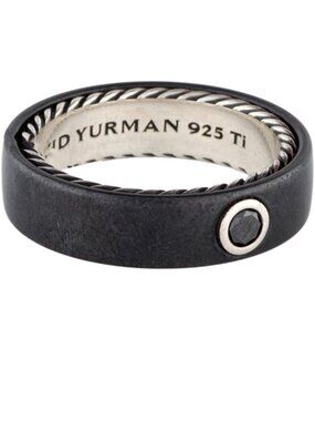 DAVID YURMAN DIAMOND TITANIUM STERLING SILVER 925 STREAMLINE BAND RING